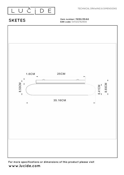 Lucide SKETES - Flush ceiling light - Ø 35,2 cm - LED Dim. - CCT - 1x18W 2700K/5000K - Transparant - technical